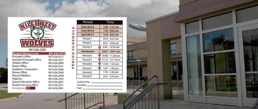 Front of Niles West, School Phone Numbers and Schedule